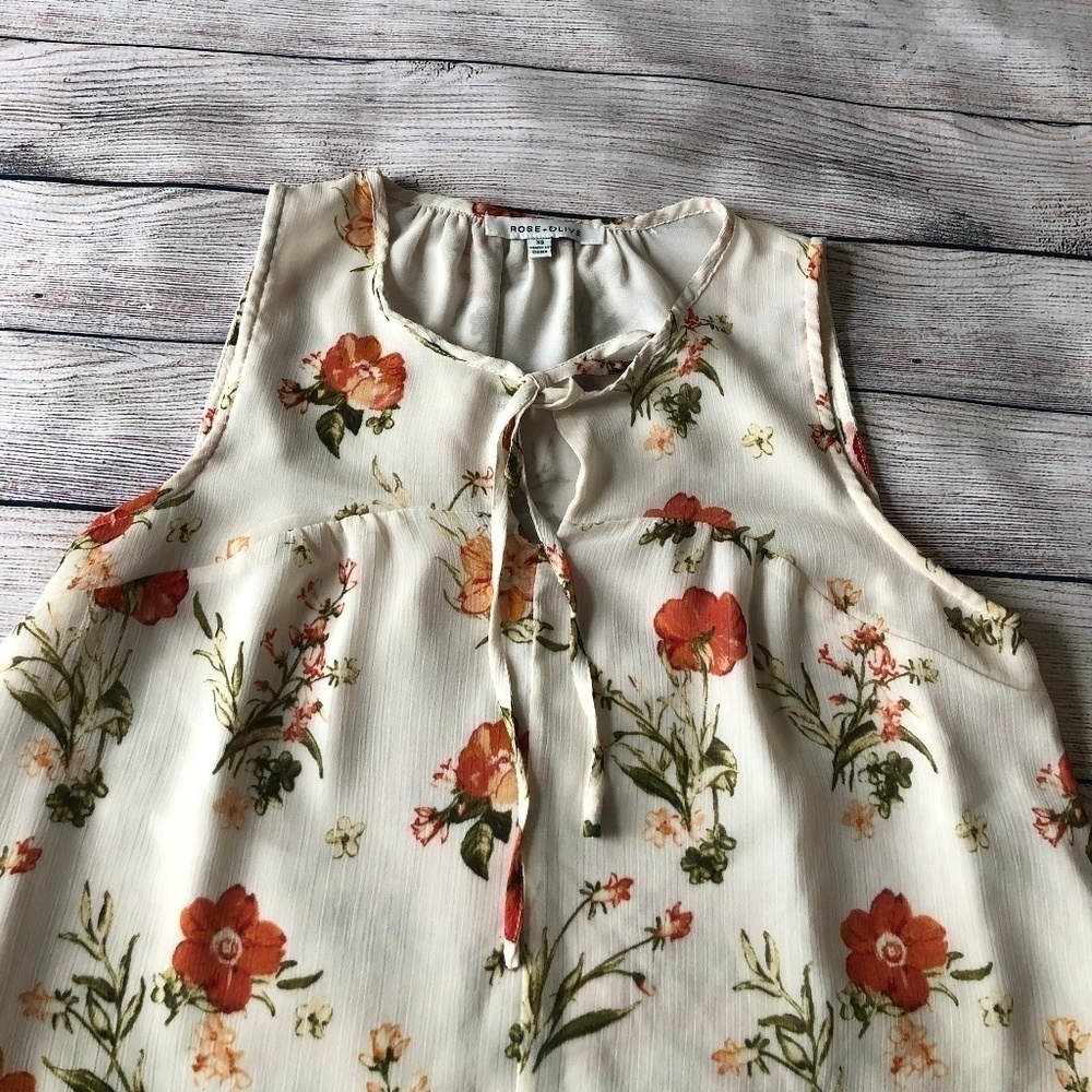 Rose & Olive Floral Print Sleeveless Top Size XS - Picture 5 of 6